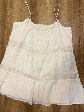 Flint & Moss White Solid Shirt XL Square Neck Strappy Lace Trim Cotton